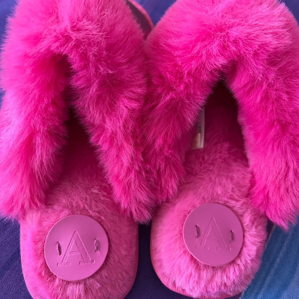 Anthropologie Vibrant Pink Fuzzy Slippers